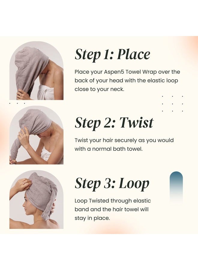 Aspen5 Huge Cotton Hair Towel Wrap for Women - Fast Drying and Super Absorbent Head Turban Ideal for Long and Curly Hair- Special for Mothers (Grey) - Image 2